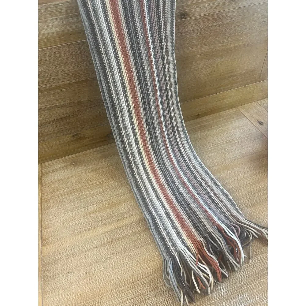 VTG William Brunton Hand Knits Scarf 100% Lambswool Made Scotland Striped Fringe